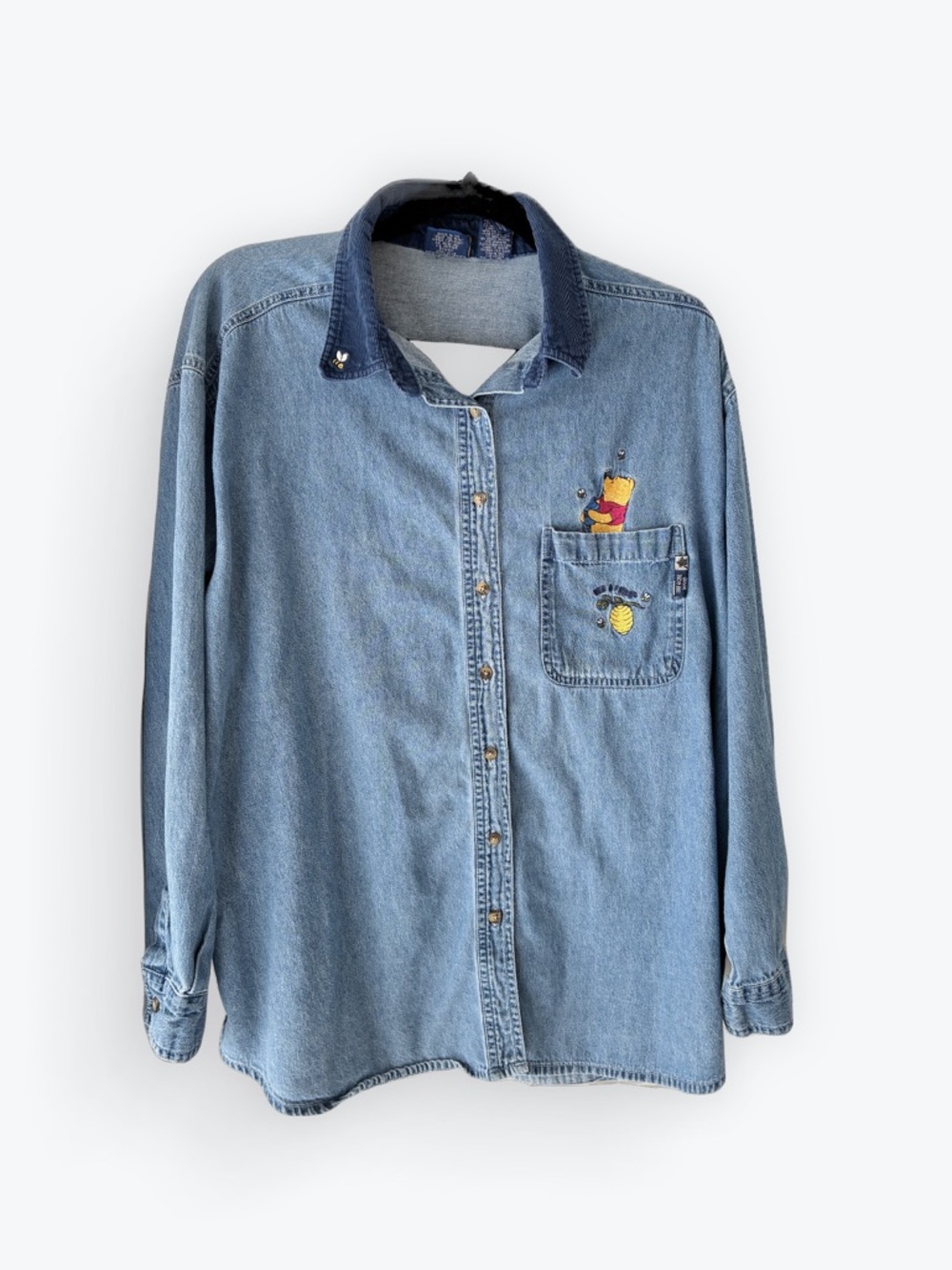 Vintage Winnie The Pooh Denim Button Down Shirt Corduroy Collar